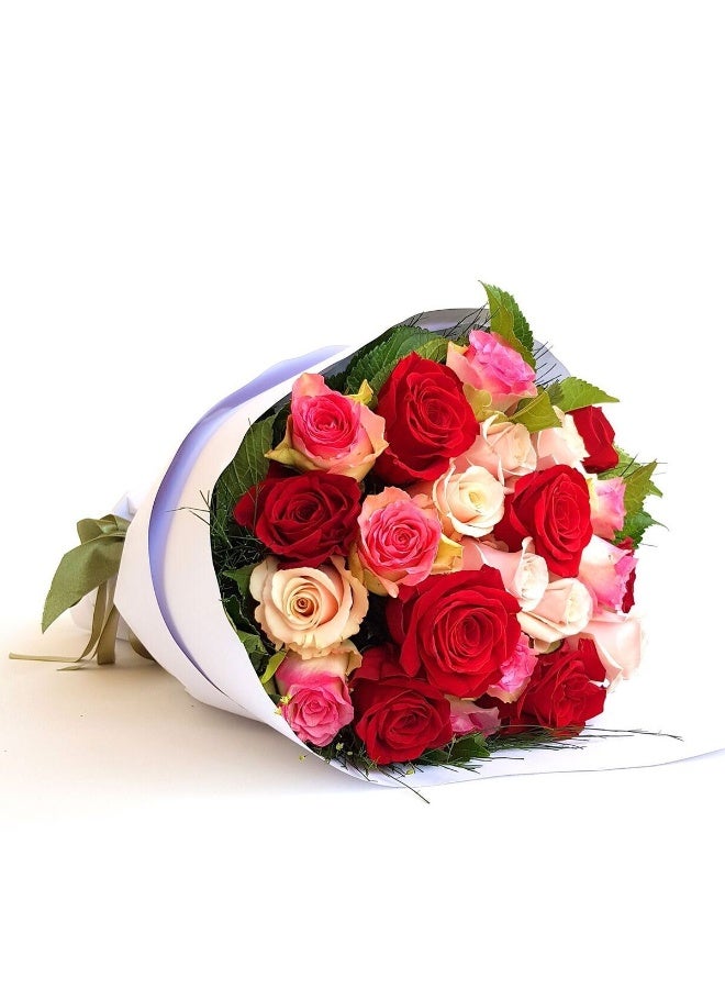 Carmel Flowers 25 Pink AndAmp; Red Roses Bunch