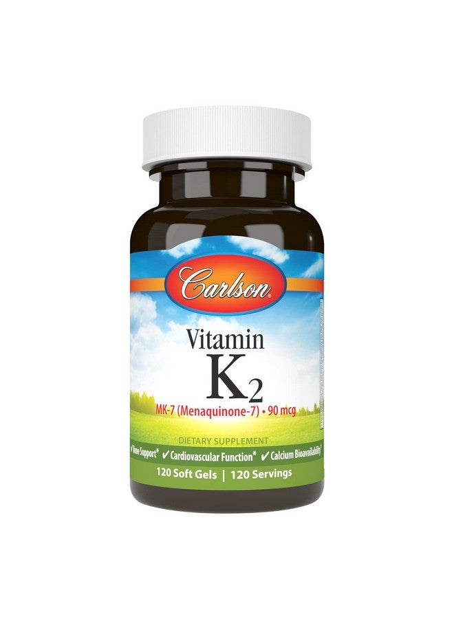 Carlson Vitamin K2 Mk7 (Menaquinone) 90 Mcg Bone Support Circulation Function & Calcium Bioavailability 120 Softgels - Image 1