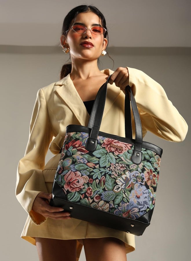 ENSAC Premium Cotton Tote Bag for Women, Stylish Handbag for women with Zip Closure | Fit for Office Bag, College, Travel Use | Handcrafted in India - Image 4