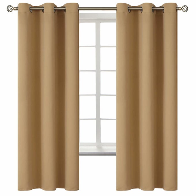 BLACKOUT CURTAINS FOR LIVING ROOM GROMMET THERMAL INSULATED ROOM DARKENING CURTAINS FOR BEDROOM 2 PANELS OF 42 X 63 INCH KHAKI