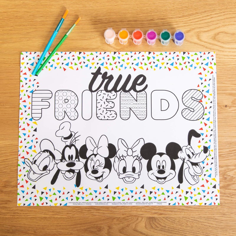 J.L. Childress Disney Baby by J.L. Childress ColorMe Disposable Placemats - Stick on Disposable Placemats for Baby, Toddlers, & Kids, Travel Coloring Activities, Sticky Child Table Mat - 24 Pack, Mickey & Friends - Image 5