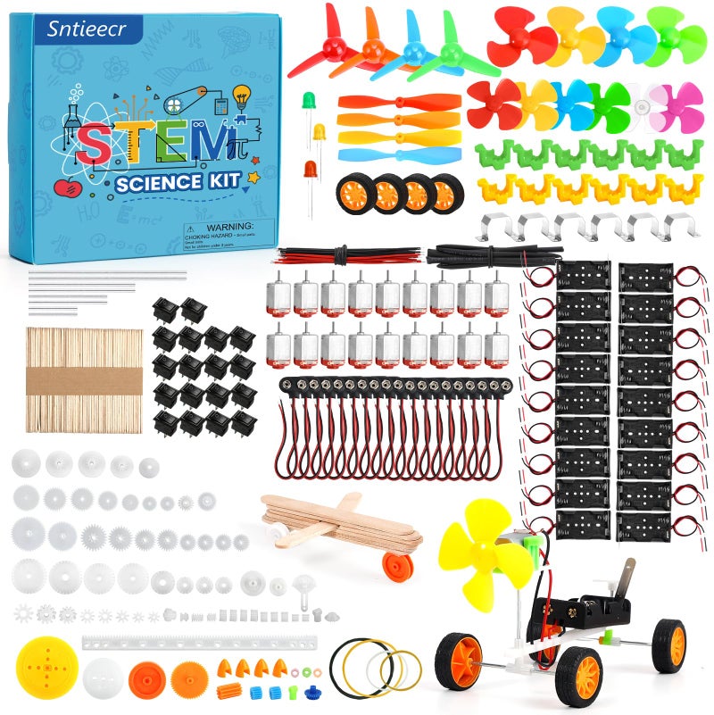 Sntieecr 276PCS DC Motor Kit Mini Electric Circuit Kit for DIY Science Projects with Motors LED Light Vanes Propeller AA Battery Holder Plastic Gears Gift for Kids - Image 3