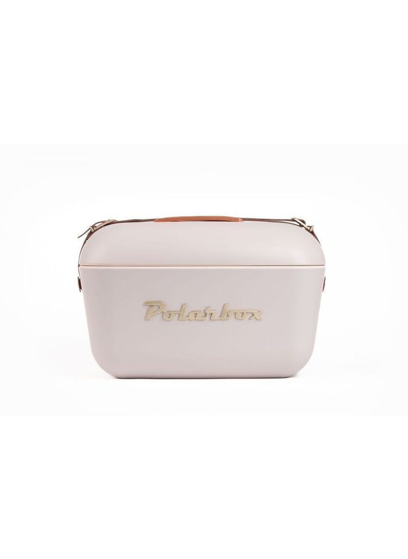 Polarbox Polarbox® 12 L Ice Box - Portable - Rigid Thermal Insulated Cooler Box - For Outdoor Beach Picnic, Party Drinks & Food Use - Storage Box - Gold Edition - Perla Cooler with Brown Leather Strap - Image 1