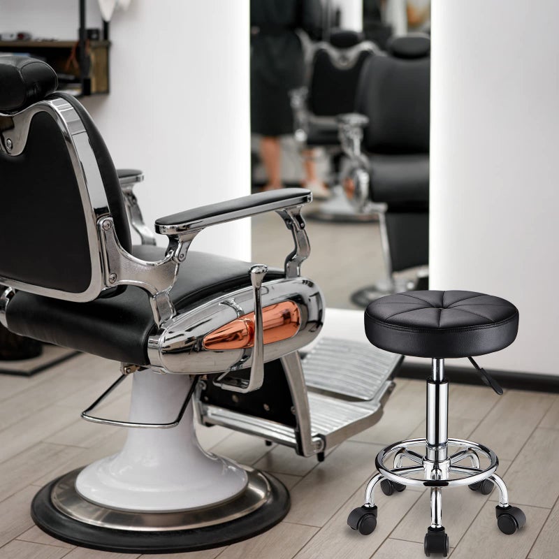 HMTOT Round Rolling Stool with Wheels Height Adjustable Swivel Stool Chair for Spa Salon Massage Black - Image 2