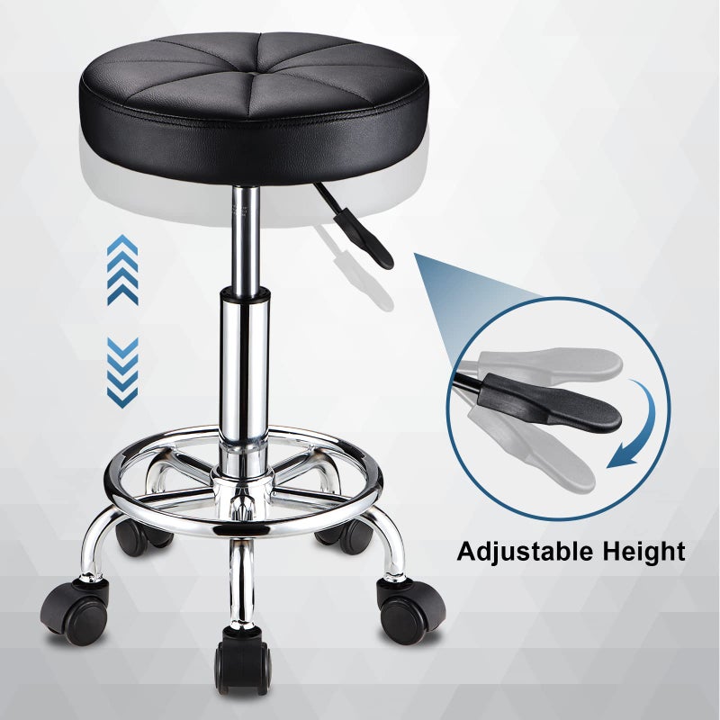 HMTOT Round Rolling Stool with Wheels Height Adjustable Swivel Stool Chair for Spa Salon Massage Black - Image 5
