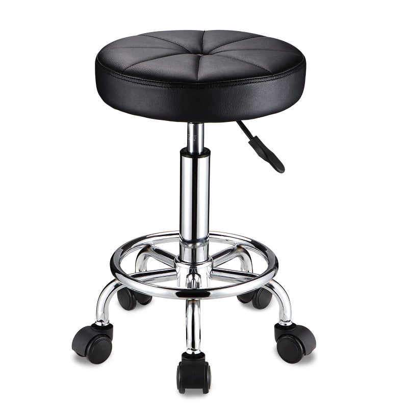 HMTOT Round Rolling Stool with Wheels Height Adjustable Swivel Stool Chair for Spa Salon Massage Black - Image 1