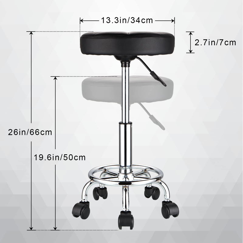 HMTOT Round Rolling Stool with Wheels Height Adjustable Swivel Stool Chair for Spa Salon Massage Black - Image 3