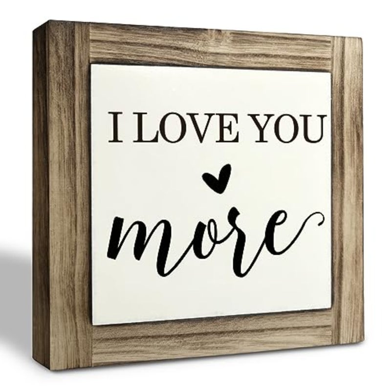 Inspirational Wood Signs, Box Wood Plaques Desk Décor, Love Sign, Tabletop Decor, Nursery Wood Decoration for Shelf, Room Decor, Couple Bedroom Decor, Gift for Husband Wife, I Love You More Sign - Image 1