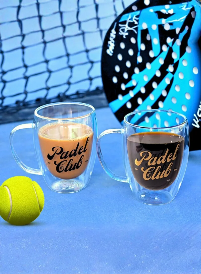 1Chase Padel Club Double Wall Padel Club Printed Glass – 350ML (Set of 2) Borosilicate Heat Resistant Tumblers  | Best Price UAE