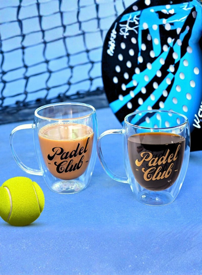 1Chase Double Wall Padel Club Printed Glass – 350ML (Set of 2) Borosilicate Heat Resistant Tumblers - Image 4