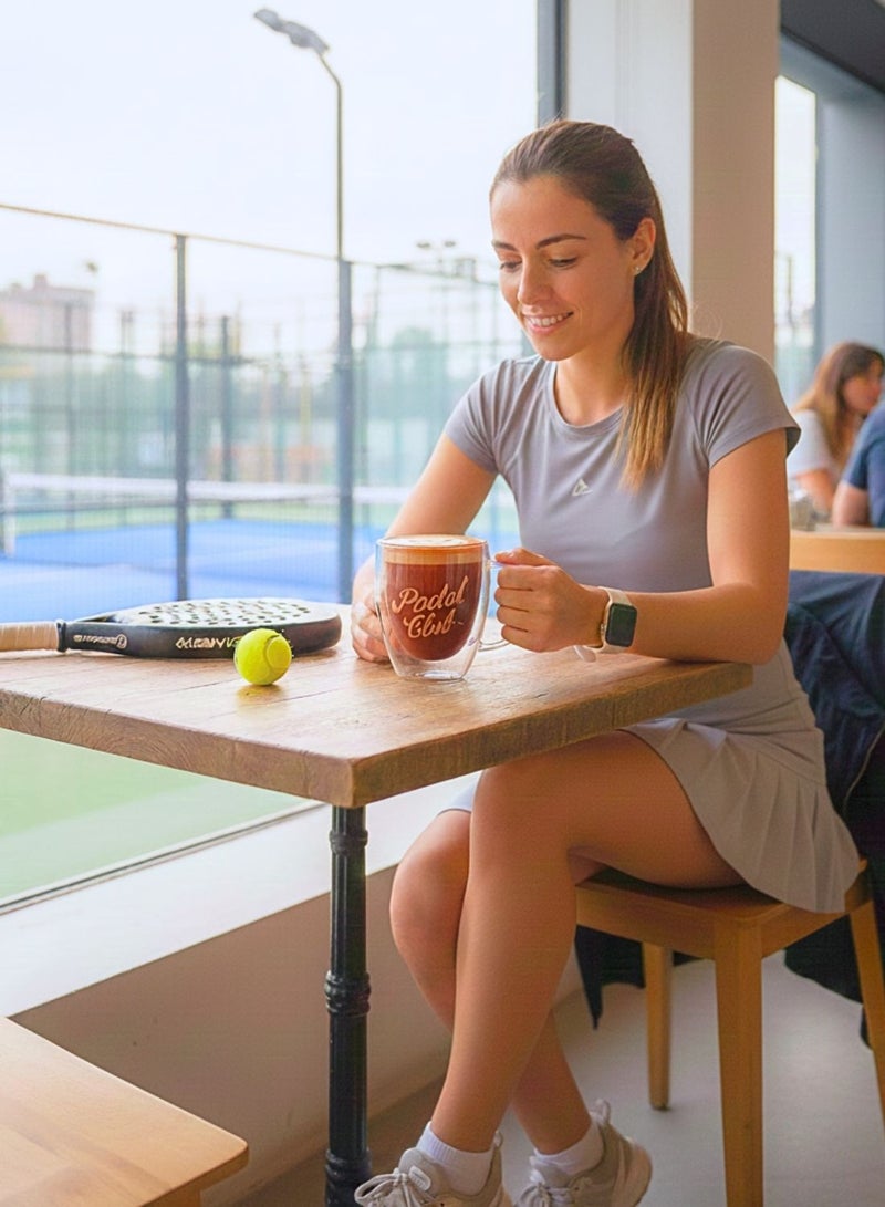 1Chase Double Wall Padel Club Printed Glass – 350ML (Set of 2) Borosilicate Heat Resistant Tumblers - Image 3