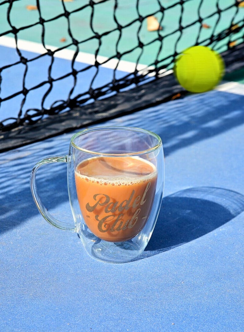 1Chase Double Wall Padel Club Printed Glass – 350ML (Set of 2) Borosilicate Heat Resistant Tumblers - Image 5