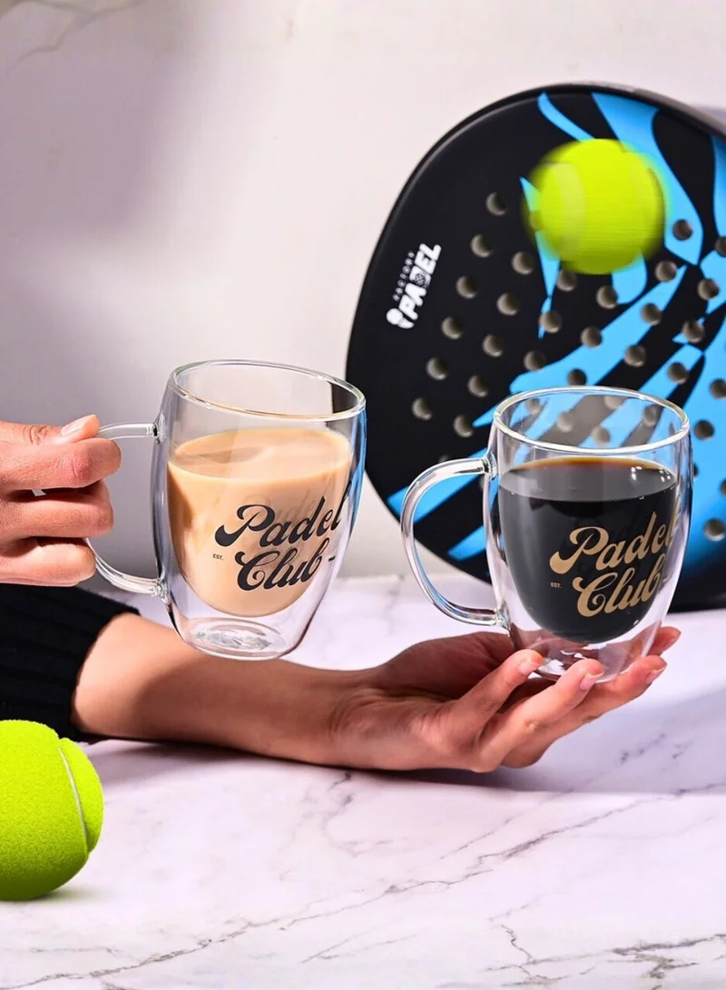 1Chase Padel Club Double Wall Padel Club Printed Glass – 350ML (Set of 2) Borosilicate Heat Resistant Tumblers  | Best Price UAE