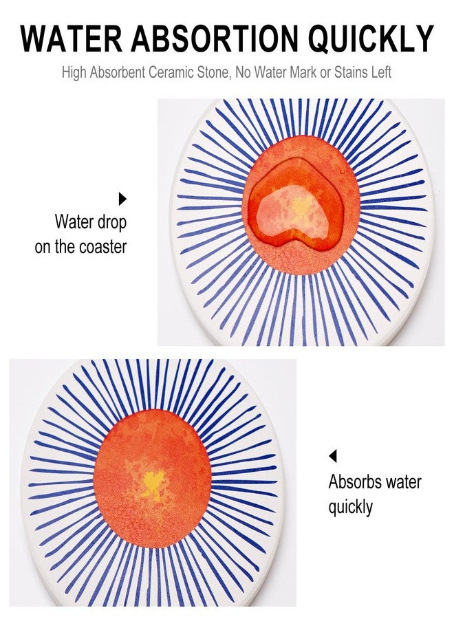Deceram Funny Ceramic Absorbent Coaster Set of 6 Mid Century Coasters for Drinks Fun Boho Coffee Table Decor Cool Desk Coasters with Holder Unique Kitchen Accessories Outdoor Beach Cute Stone Cup Coaster - Image 4