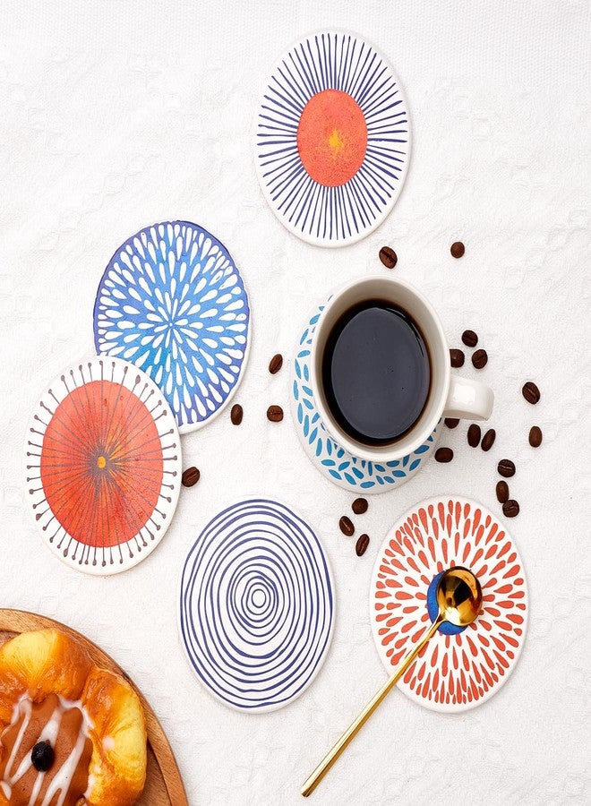 Deceram Funny Ceramic Absorbent Coaster Set of 6 Mid Century Coasters for Drinks Fun Boho Coffee Table Decor Cool Desk Coasters with Holder Unique Kitchen Accessories Outdoor Beach Cute Stone Cup Coaster - Image 5