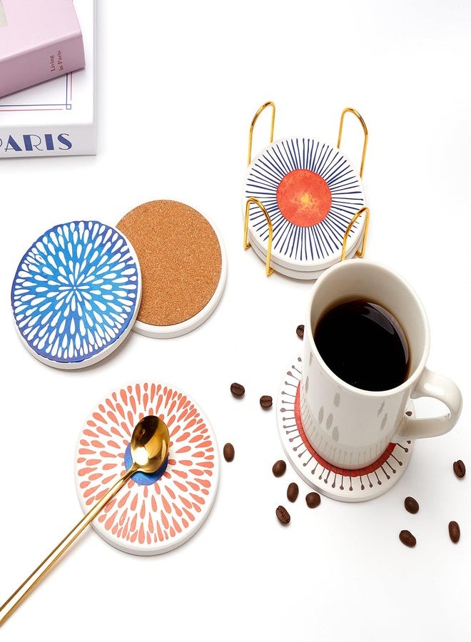 Deceram Funny Ceramic Absorbent Coaster Set of 6 Mid Century Coasters for Drinks Fun Boho Coffee Table Decor Cool Desk Coasters with Holder Unique Kitchen Accessories Outdoor Beach Cute Stone Cup Coaster - Image 2