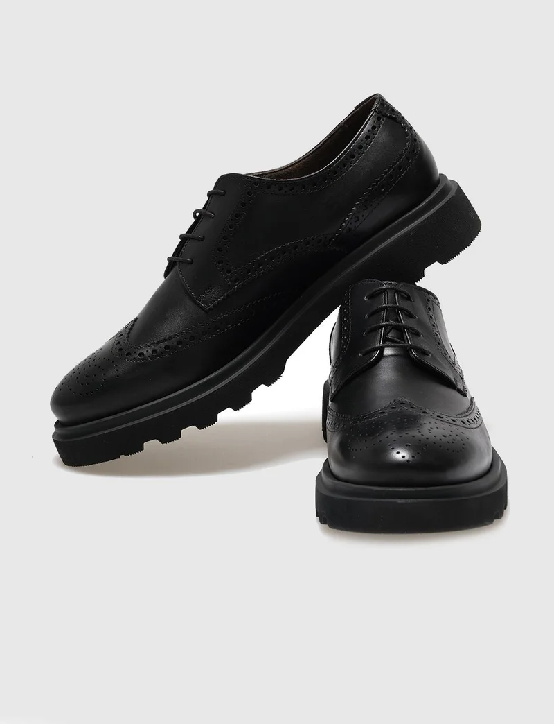 كاباني Leather Black Lace-Up Men's Casual Shoes