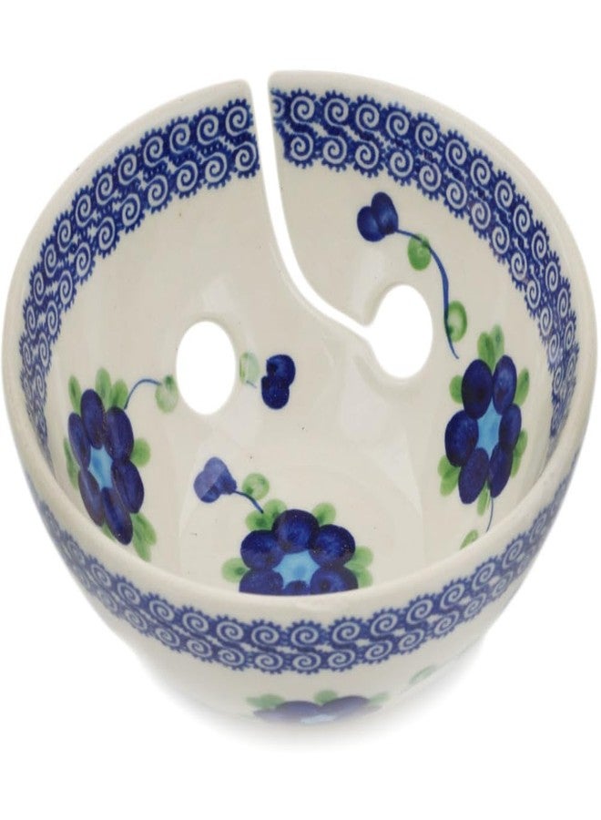 Polmedia Polish Pottery وعاء خيوط من الخزف البولندي من بولميديا، مقاس 6 بوصات - بنقشة زهور الخشخاش الأزرق، مصنوع يدويًا في بوليسلاويك، بولندا، من قبل سيراميكا بونا + شهادة أصالة - Image 1