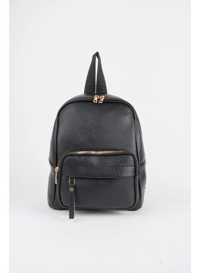 Women's Koala Black 3-Compartment Soft Faux Leather Zipper Closure Travel & Daily Backpack.