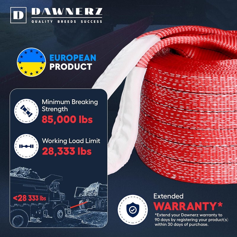 Dawnerz Heavy Duty Tow Strap 85000 lbs 30ft - Recovery Towing Rope for Trucks and Buses - Image 2