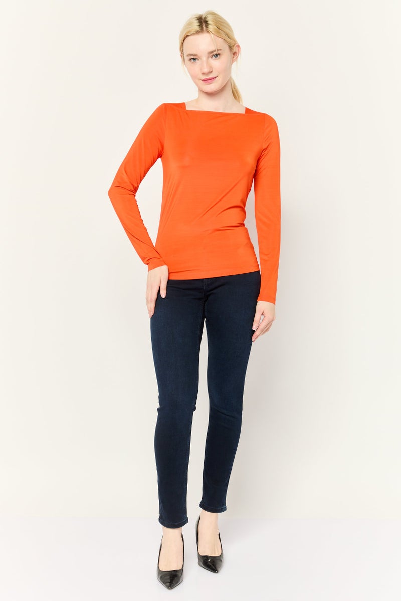 ESPRIT Women V Neck Solid Long Sleeves Top, Red - Image 2