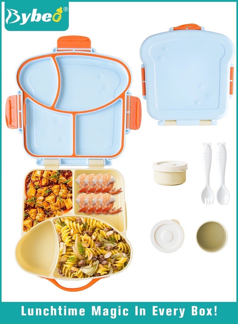 بيبو علبة بنتو محمولة للأطفال، علبة غداء مدرسية للأطفال، حاويات وجبات خفيفة للسفر، مقسمة إلى 4 أقسام مع فاصل قابل للإزالة، خالية من مادة BPA، آمنة للاستخدام في الميكروويف وغسالة الصحون - Image 1