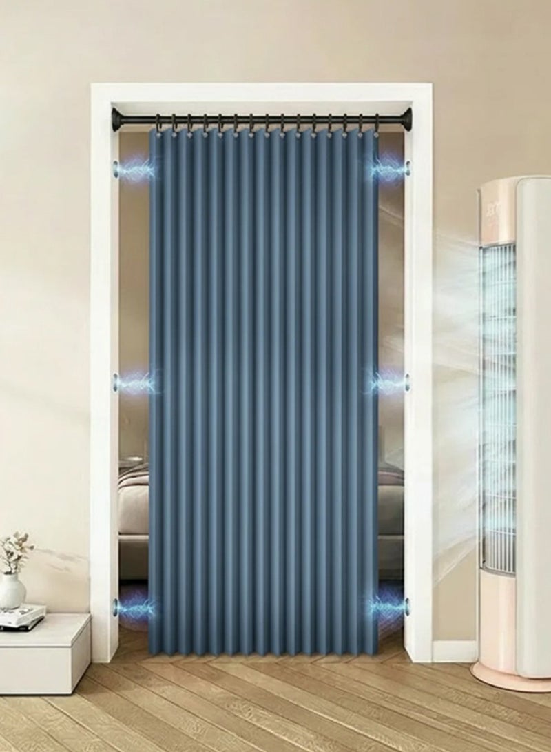 WALALLA Adjustable Accordion Door Curtain, Folding Door, Room Divider Curtain, Drilling Free Tension Curtain Rods, Wall Divider Rod include Double-sided Magnetic Suction, 90-160cm Rod, 120*220cm Curtain - Image 1