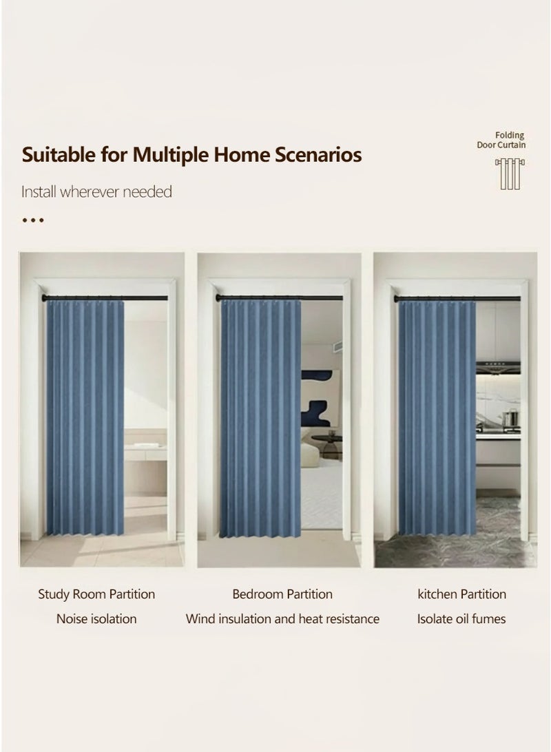 WALALLA Adjustable Accordion Door Curtain, Folding Door, Room Divider Curtain, Drilling Free Tension Curtain Rods, Wall Divider Rod include Double-sided Magnetic Suction, 90-160cm Rod, 120*220cm Curtain - Image 5