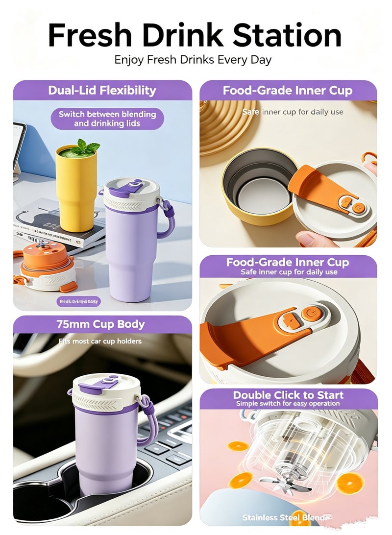 VENTRA Portable Blender - Smoothie Blender with Dual Lids and Straw, Large Tumbler Blender, High Speed 12-Blades for Office, Home, Travel, Food Blender, 900ML - Image 2