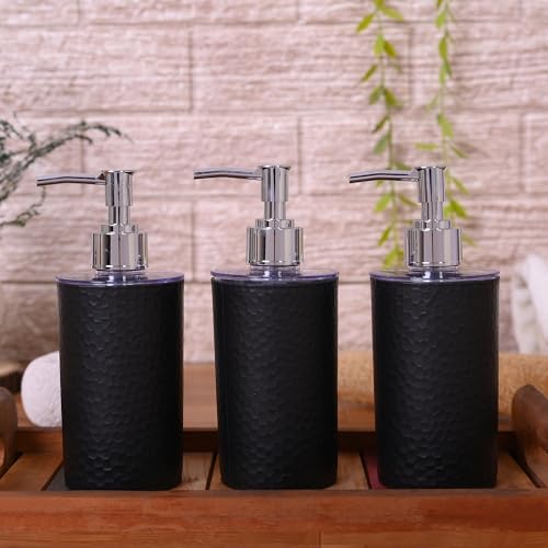 Shenron Refillable Hand Soap Dispenser for Wash Basin, 250 ml Unbreakable Liquid Dispenser, Shampoo, Hand Wash, Sanitizer, Lotion Dispenser Bottle for Kitchen, Wash Basin & Bathroom (Black,Set of 3) - Image 1