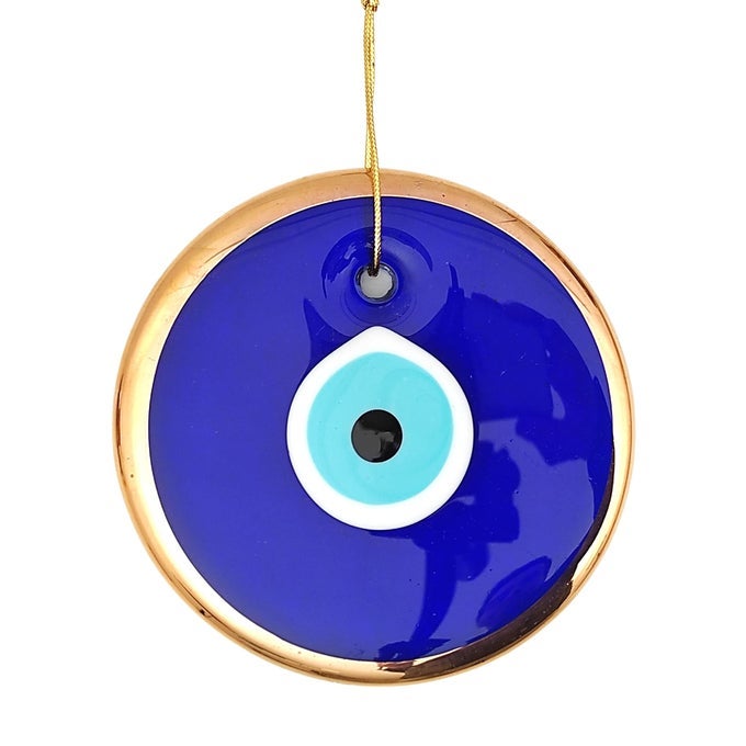 53 GLASS BLUE EVIL EYE WALL HANGING GOLD ORNAMENT TURKISH NAZAR BEAD HOME PROTECTION CHARM WALL DECOR AMULET IN A BLACK BOX XLARGE