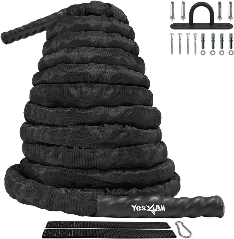 Yes4All Yes4All Battle Rope with Protective Cover – Steel Anchor & Strap Included - Poly Dacron 1.5in - 30ft - Image 1