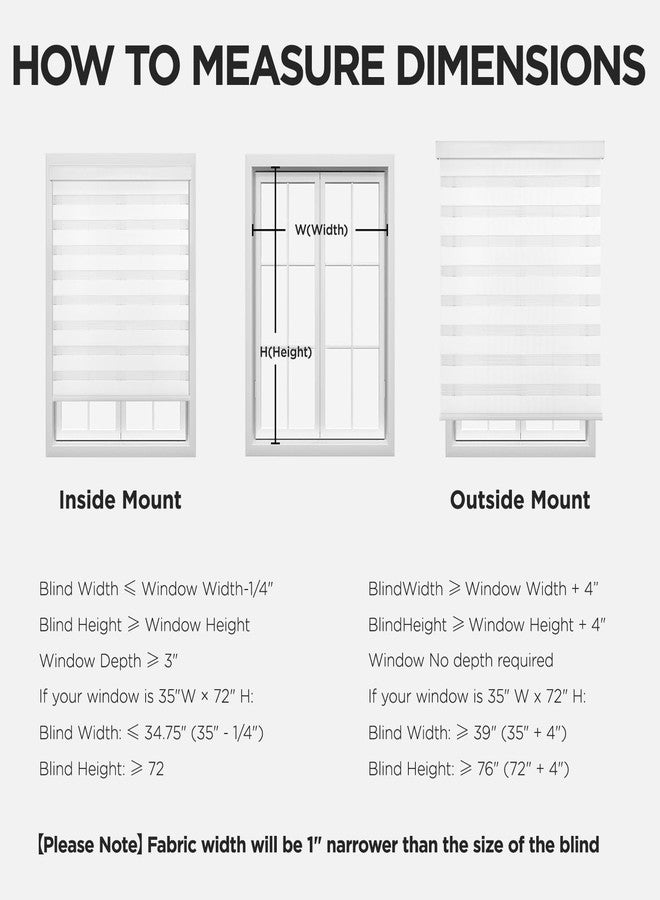 Joydeco Cordless Zebra Blinds for Windows, Dual Layer Light Control Window Blinds with Light-Proof Aluminum Cover, Free-Stop Roller Shades for Home & Office (White,34.5" W x 75" H) - Image 3