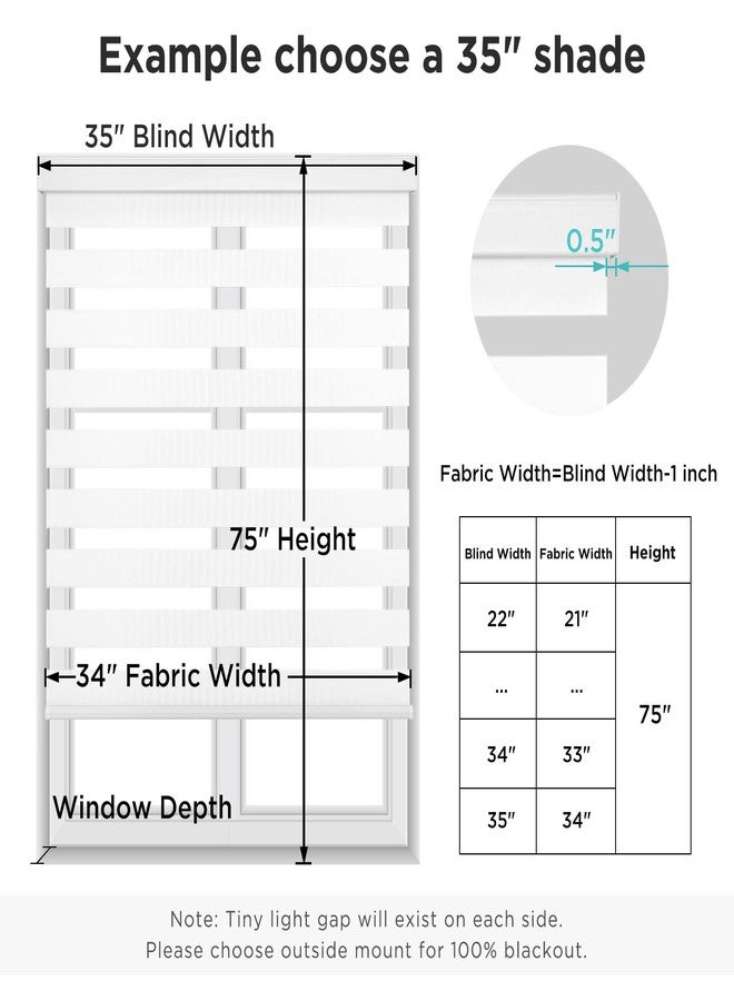 Joydeco Cordless Zebra Blinds for Windows, Dual Layer Light Control Window Blinds with Light-Proof Aluminum Cover, Free-Stop Roller Shades for Home & Office (White,34.5" W x 75" H) - Image 4