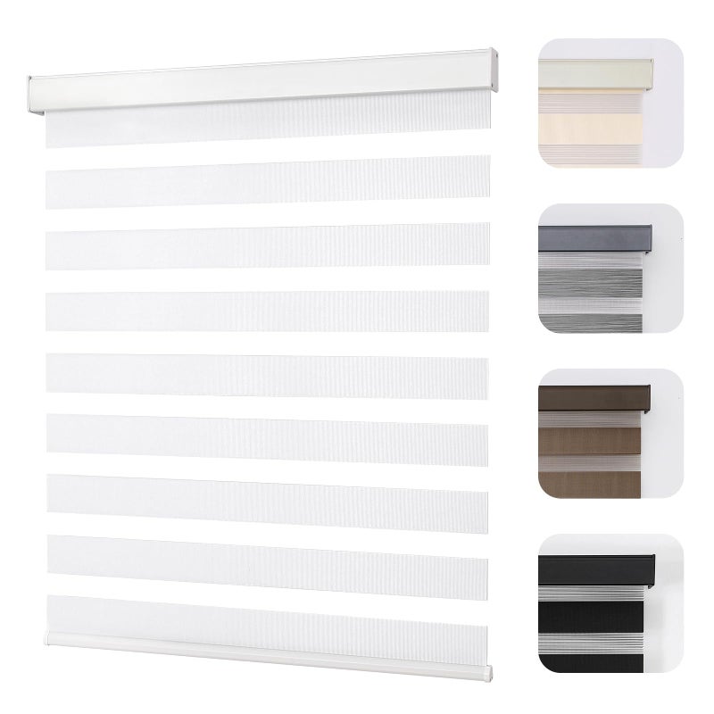 Joydeco Cordless Zebra Blinds for Windows, Dual Layer Light Control Window Blinds with Light-Proof Aluminum Cover, Free-Stop Roller Shades for Home & Office (White,34.5" W x 75" H) - Image 1