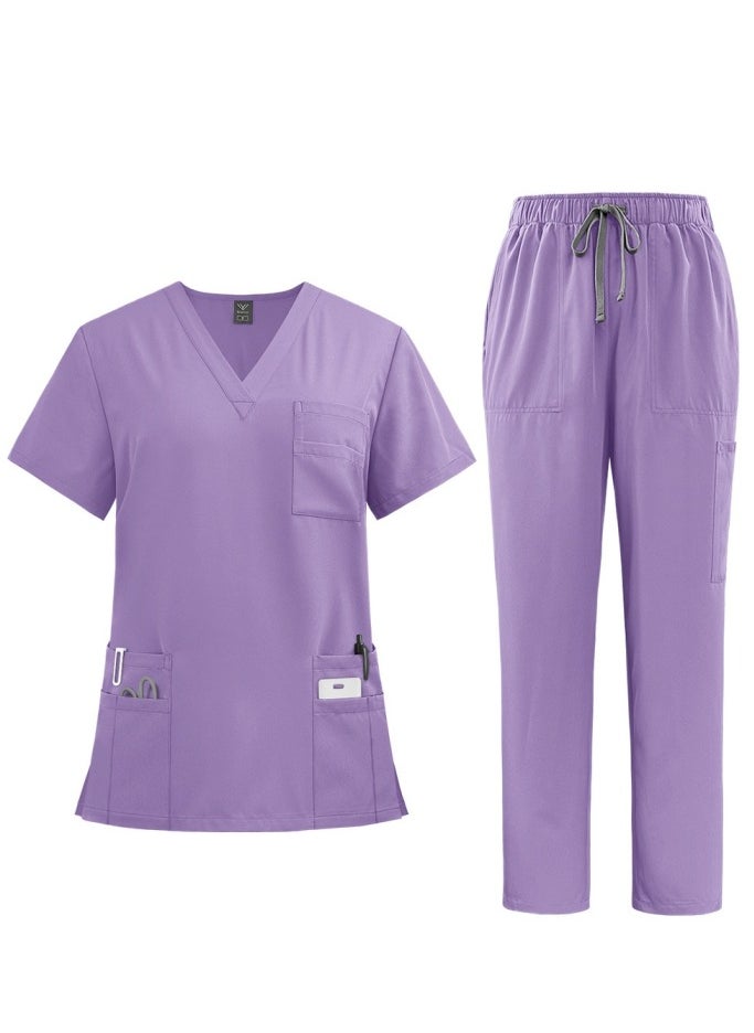 Loquat Medical Uniform Scrubs Set Medical Scrubs 2 Piece Set Top and Pants Suit With Pockets Light Purple  - Image 1