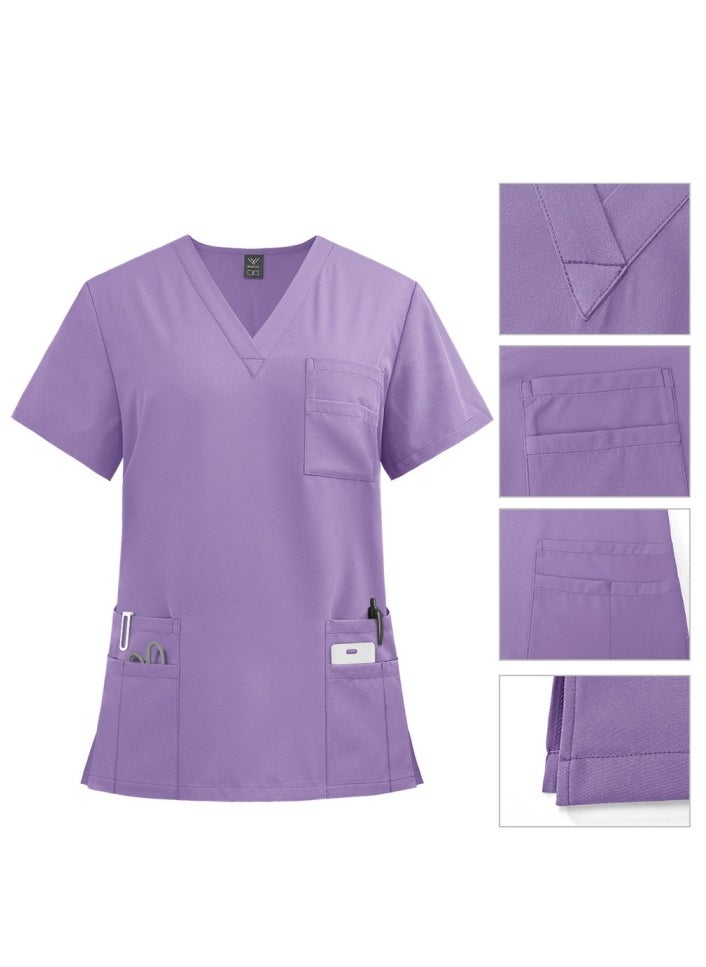 Loquat Medical Uniform Scrubs Set Medical Scrubs 2 Piece Set Top and Pants Suit With Pockets Light Purple  - Image 2