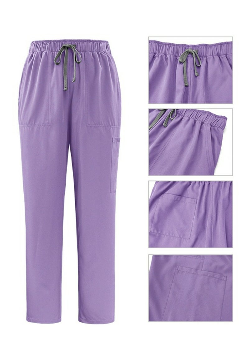 Loquat Medical Uniform Scrubs Set Medical Scrubs 2 Piece Set Top and Pants Suit With Pockets Light Purple  - Image 3