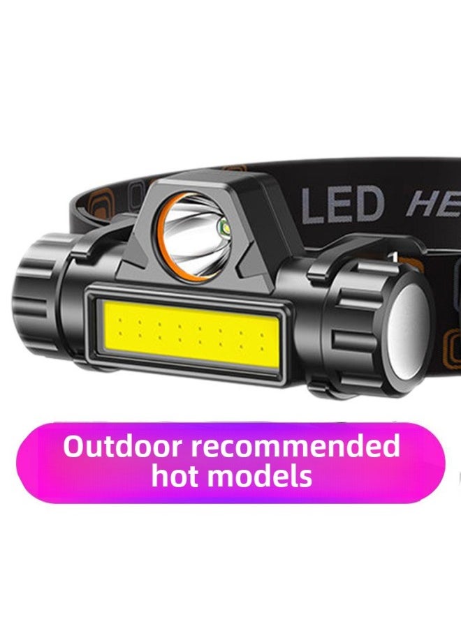 Generic Led Strong Light Headlight Mini Rechargeable Small Waterproof Astigmatism Cob Headlight Outdoor Night Fishing Light Multifunction Headlight-Colour:Type A Smd Lamp Beads + Cob Light Source 800 Ma + Color Box Set  - Image 4
