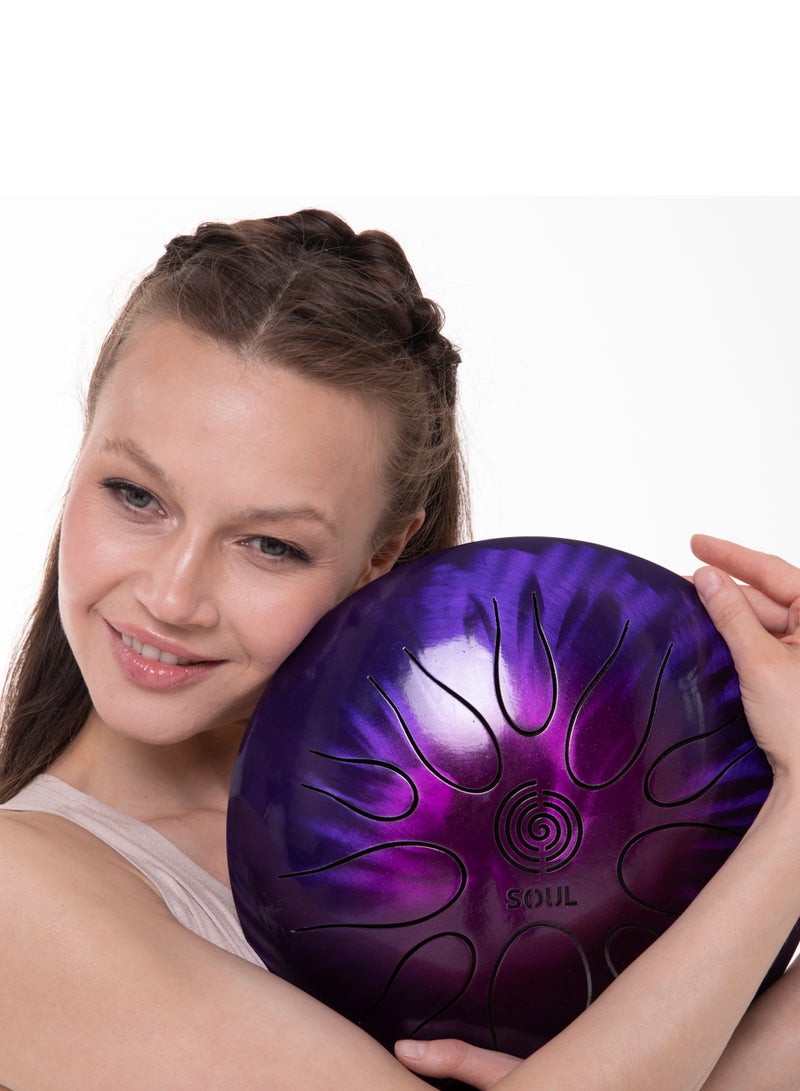 Soul Happy Drum SOUL "LOVE" Purple – 10 Notes Steel Tongue Drum, 28cm, Handmade, 432Hz Tuning, with Bag & Sticks - Image 3