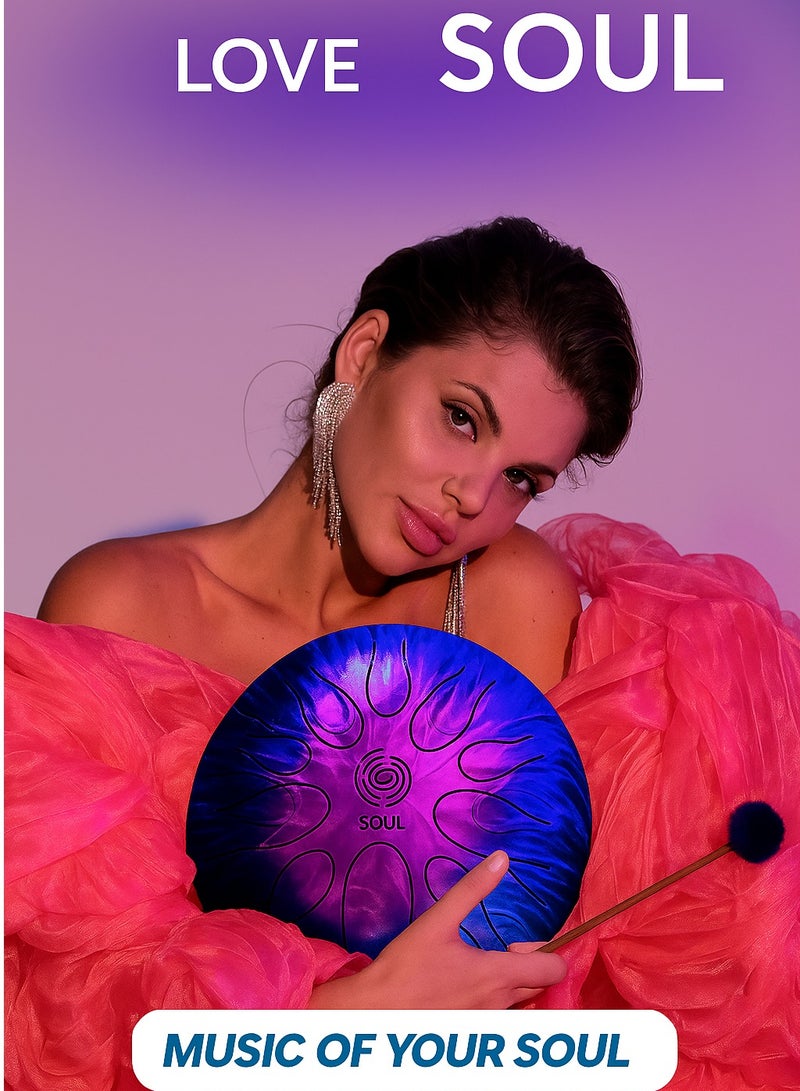 Soul Happy Drum SOUL "LOVE" Purple – 10 Notes Steel Tongue Drum, 28cm, Handmade, 432Hz Tuning, with Bag & Sticks - Image 1