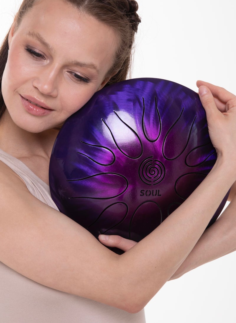 Soul Happy Drum SOUL "LOVE" Purple – 10 Notes Steel Tongue Drum, 28cm, Handmade, 432Hz Tuning, with Bag & Sticks - Image 2