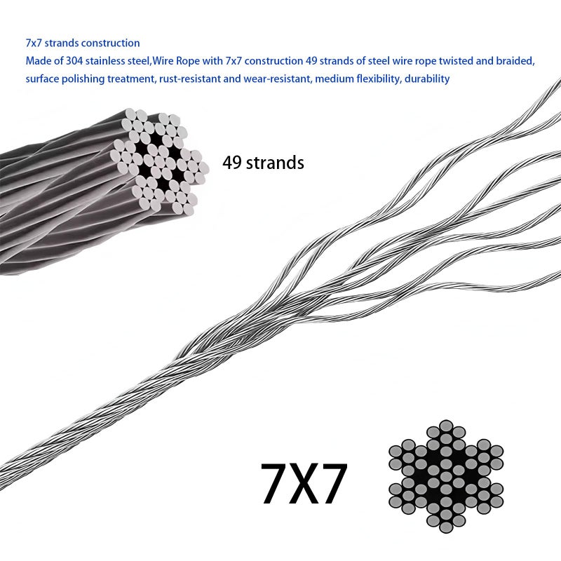 BKMAMLAB Wire Rope,Equipped with Crimping Pliers,1/16 Wire Rope, Aircraft Cable,304 Stainless Steel Cable,7x7 Strand Core 196FT,368lbs Breaking Strength - Image 2
