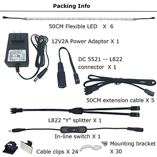 Litever Under Cabinet Light, 6 PCS 20 Inches Flexible LED Strips with Power Adapter, 24W,1800 Lumen, Daylight 5000K. Suitable for Kitchen Cabinets, Counters, Under Shelf, Closets (6-Strip-5000K) - Image 2