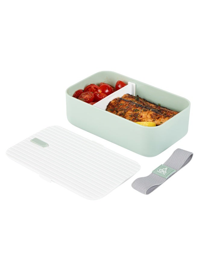 Restaurantware Bento Tek 7.5 x 4.7 x 2.5 Inch Bento Box For Adults, 1 Reusable Adult Bento Lunch Box - Food-Grade, Dishwashable, Green Plastic Microwavable Bento Box, With White Lid, Leakproof - Image 2