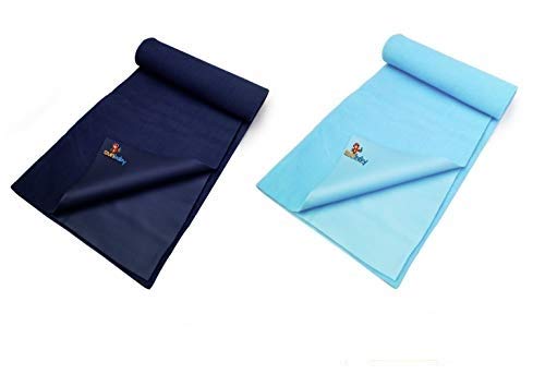 Sunbaby Water Proof and Reusable Mat Bed Protector Absorbent Dry Sheets for Baby (Navy Blue with Sky Blue, Small) - Image 1