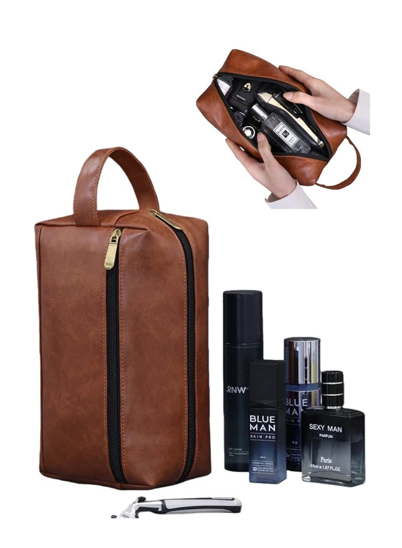 حقيبة أدوات الزينة المحمولة للسفر مع سحاب للإغلاق ومقبض للحمل، حقيبة يد كبيرة السعة، حقيبة مستحضرات تجميل، مجموعة تنظيم سفر للرجال، حقيبة حمام لتنظيف الوجه والحلاقة، حقيبة مكياج بسيطة لمستحضرات التجميل والضروريات وملحقات الغسيل - Image 1