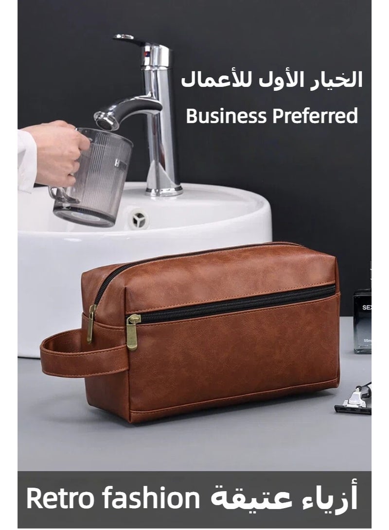 حقيبة أدوات الزينة المحمولة للسفر مع سحاب للإغلاق ومقبض للحمل، حقيبة يد كبيرة السعة، حقيبة مستحضرات تجميل، مجموعة تنظيم سفر للرجال، حقيبة حمام لتنظيف الوجه والحلاقة، حقيبة مكياج بسيطة لمستحضرات التجميل والضروريات وملحقات الغسيل - Image 2