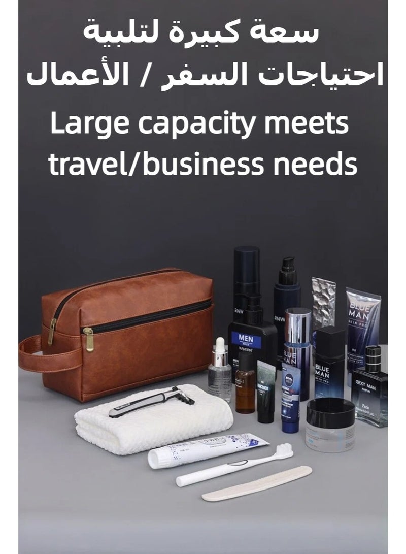 حقيبة أدوات الزينة المحمولة للسفر مع سحاب للإغلاق ومقبض للحمل، حقيبة يد كبيرة السعة، حقيبة مستحضرات تجميل، مجموعة تنظيم سفر للرجال، حقيبة حمام لتنظيف الوجه والحلاقة، حقيبة مكياج بسيطة لمستحضرات التجميل والضروريات وملحقات الغسيل - Image 3