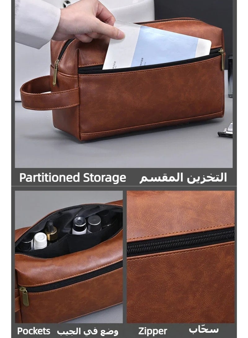 حقيبة أدوات الزينة المحمولة للسفر مع سحاب للإغلاق ومقبض للحمل، حقيبة يد كبيرة السعة، حقيبة مستحضرات تجميل، مجموعة تنظيم سفر للرجال، حقيبة حمام لتنظيف الوجه والحلاقة، حقيبة مكياج بسيطة لمستحضرات التجميل والضروريات وملحقات الغسيل - Image 4